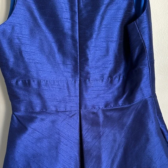 ALFRED SUNG Elegant Royal Blue Satin V-Neck Mini Dress with Pockets - Picture 13 of 14